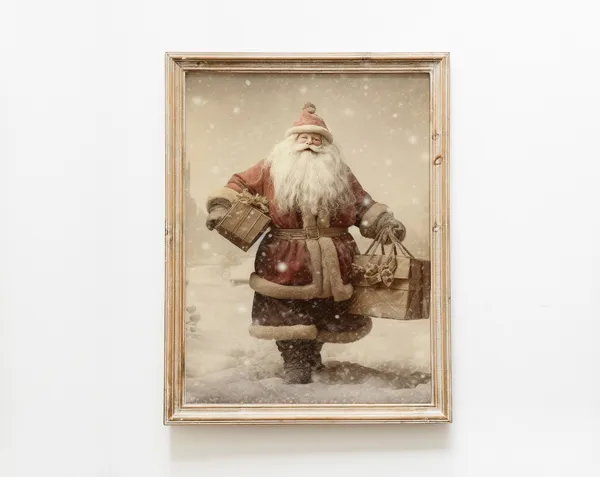 Vintage Santa Painting Print, Christmas Holiday Decor