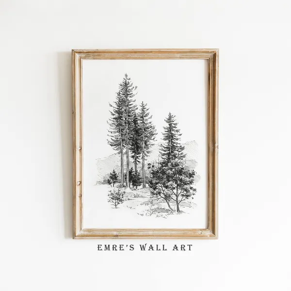 Neutral Tree Sketch, Vintage Rustic Landscape Art Print