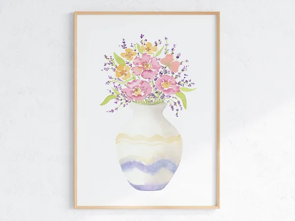Wildflowers in Vase Watercolor Floral Art Print