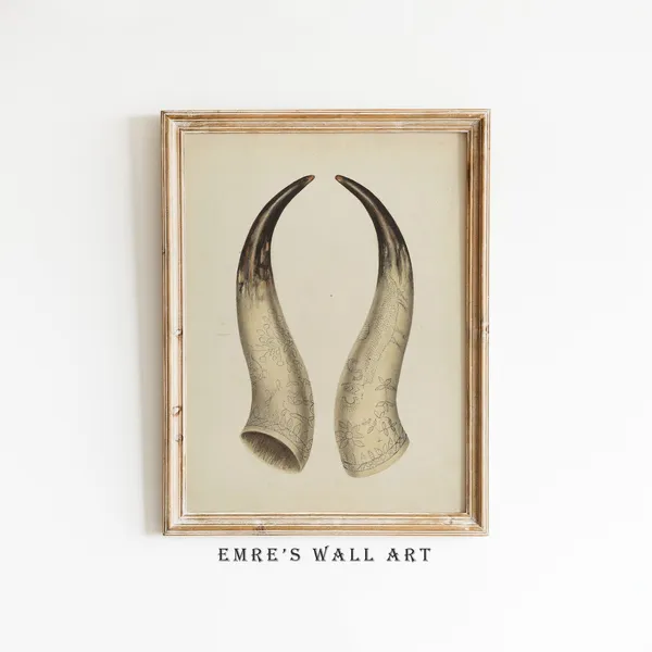Vintage Horn Painting Western Rustic Art Print