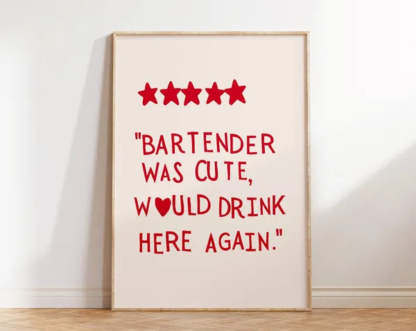 Bar Cart Minimalist Heart Print, Kitchen Decor