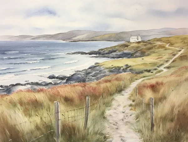 Wild Atlantic Way Ireland Coastline Watercolor Art Print