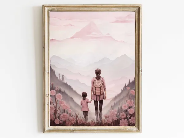 Mother And Daughter Bond Art Print, Rustic Nursery Decor