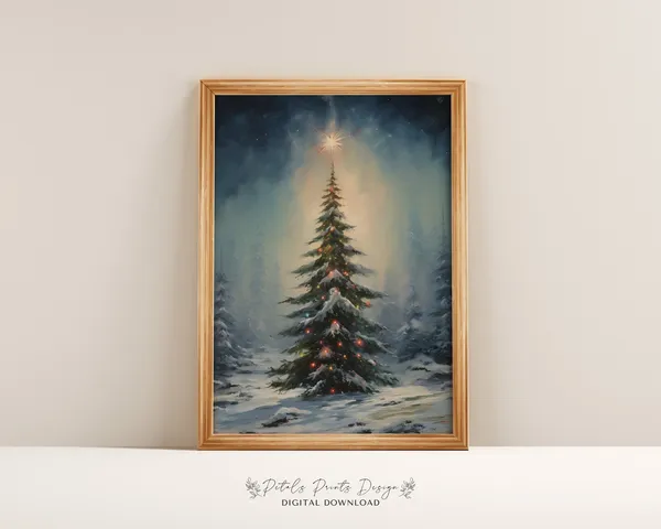 Christmas Trees Holiday Art Print, Vintage Rustic Decor