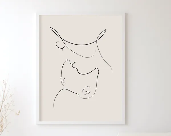 Mother And Baby Line Art, Nursery Decor Art Print