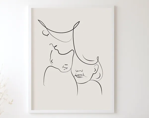 Minimalist Mother and Child Doodle Family Art Print