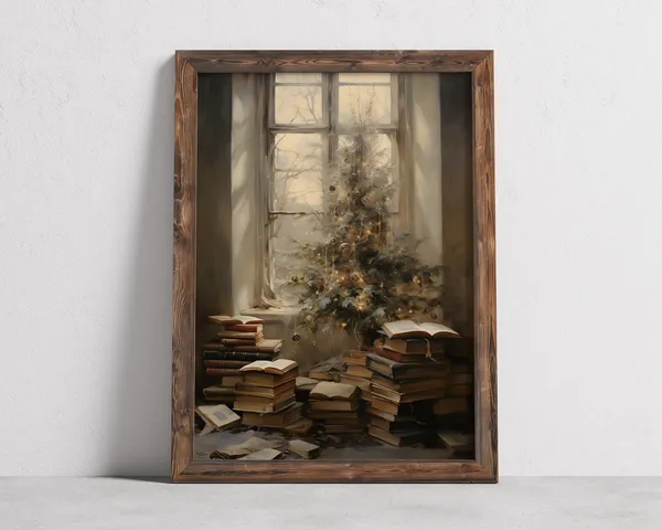 Winter Bookish Vintage Christmas Still Life Art Print