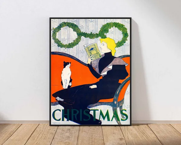 Vintage Christmas Poster Art Print, Holiday Decor