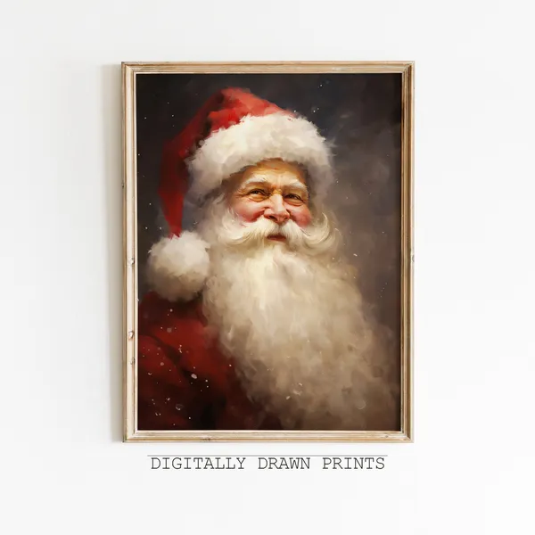 Santa Portrait Vintage Christmas Art Print, Rustic