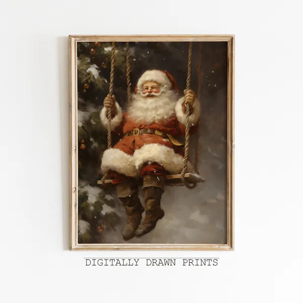Swinging Santa Vintage Christmas Wall Art