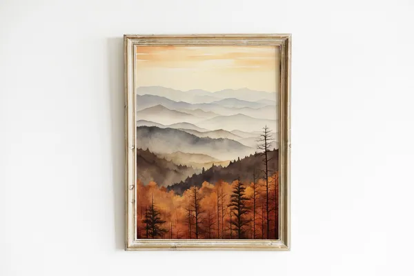 Great Smoky Mountains Fall Travel Poster, Modern Decor