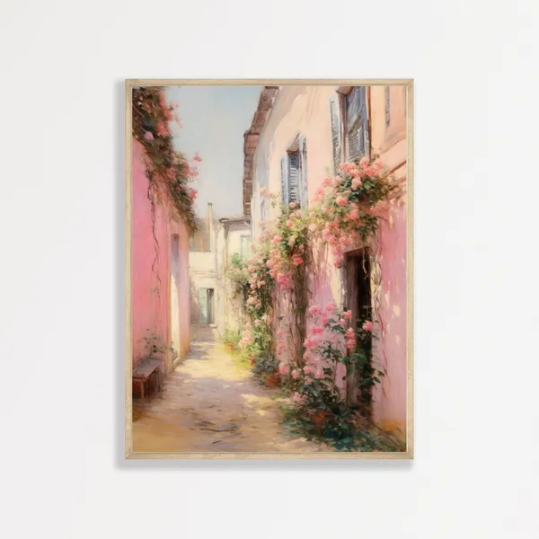 Pink Alleyway Retro Italy Vintage Travel Poster