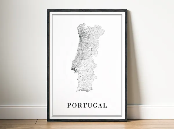 Portugal Map Poster, Black And White Travel Map