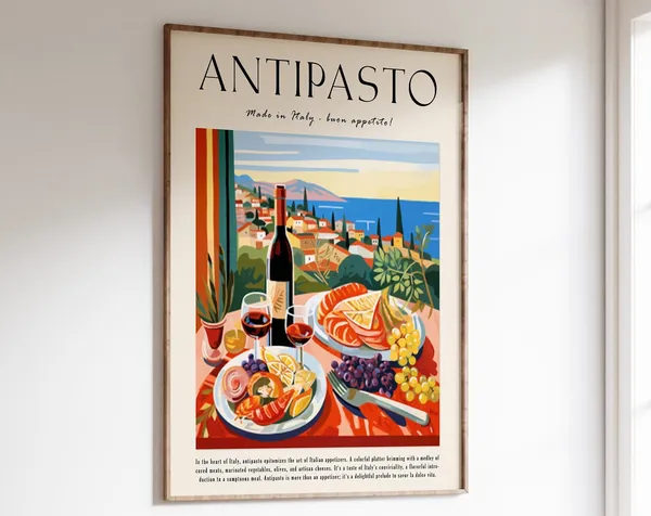 Italian Antipasto Food Poster, Kitchen Decor Art Print