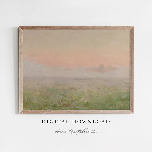 Hazy Pink Sunrise Antique Sunrise Over Meadow Art Print