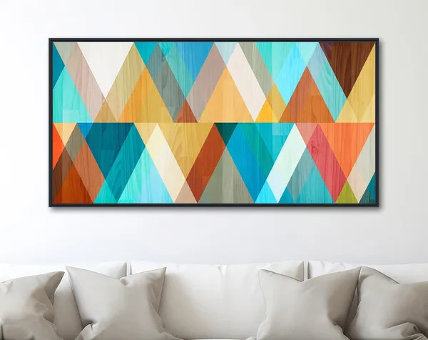 Mid-Century Modern Geometric Art Print, Teal Coral Yellow