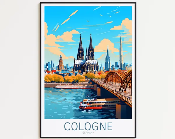 Cologne Vintage Travel Poster, Germany Travel Art