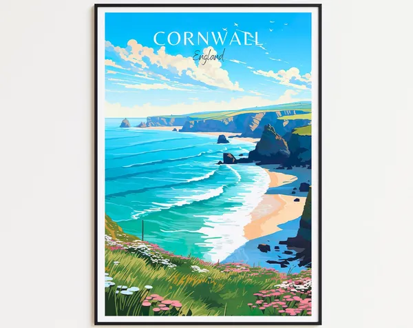 Cornwall Vintage Travel Poster, England Wall Art Print