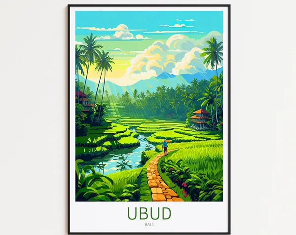 Ubud Travel Poster, Bali Indonesia Art Print