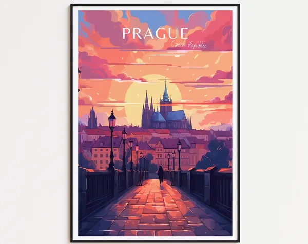 Prague Vintage Travel Poster, Czech Republic Travel Art Print