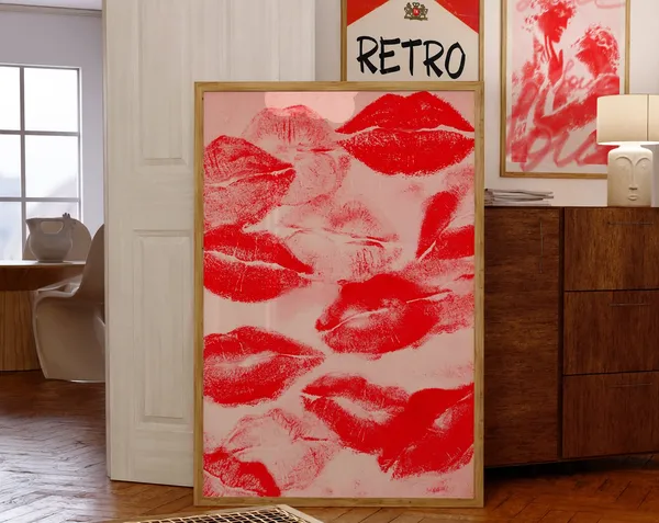 Red Kiss 70s Retro Art Print