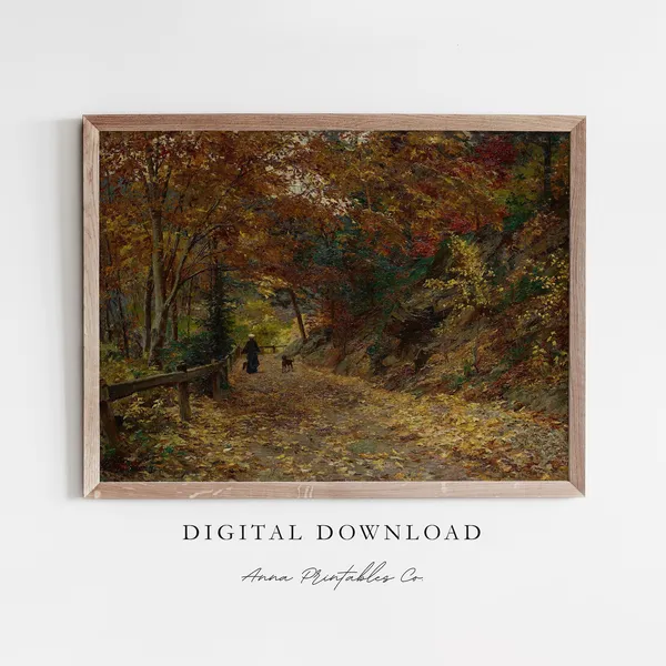 Path Through A Fall Forest Vintage Oil Painting