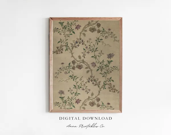 Antique Japanese Silk Textile Flower Vines Pattern Art Print