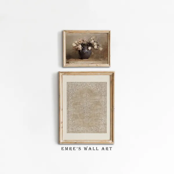 Vintage Neutral Roses Still Life Art Print Set