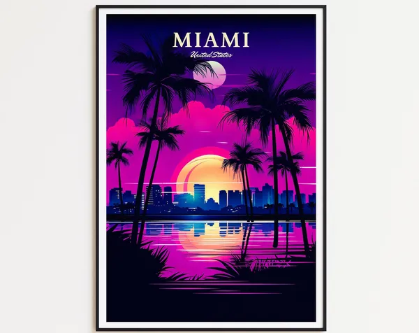 Miami Travel Poster, Palm Trees Poster Art Print