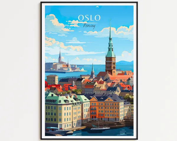Oslo Vintage Travel Poster, Norway Wall Art Print