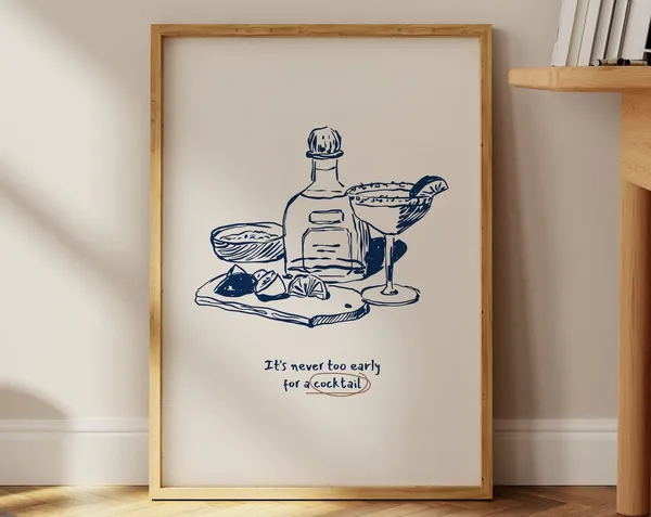 Blue Cheers Cocktail Retro Kitchen Art Print