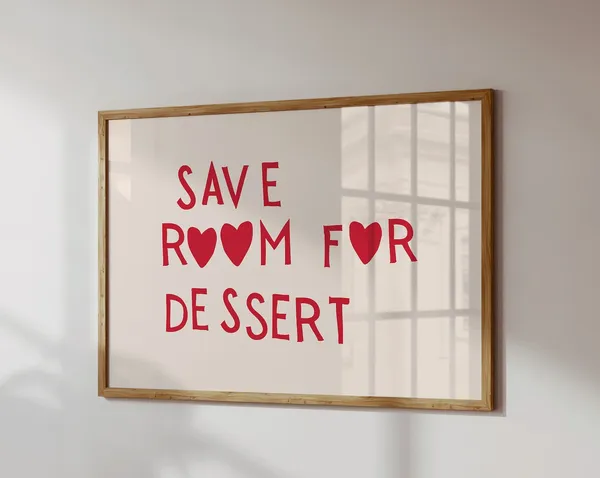 Funny Dessert Poster, Red Minimalist Kitchen Art Print