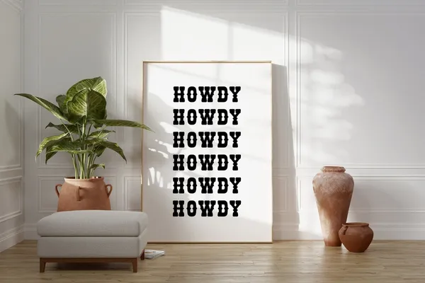 Howdy Retro Western Cowboy Poster, Dorm Room Decor
