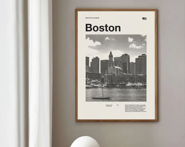 Boston Vintage Travel Poster, Mid-Century Art Print