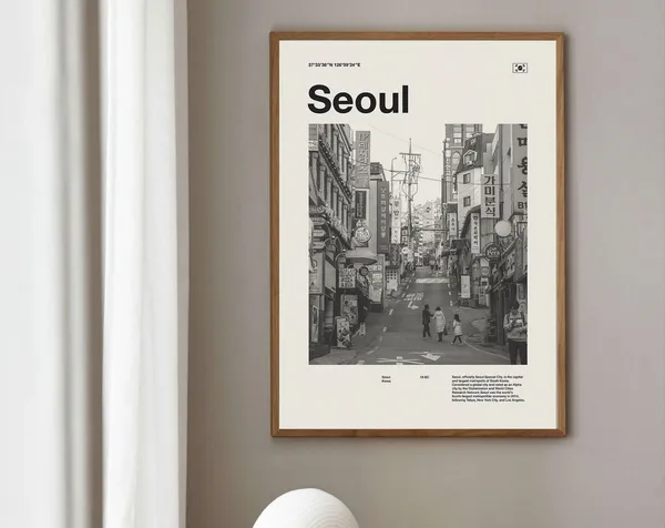 Seoul City Poster, Mid-Century Vintage Travel Print
