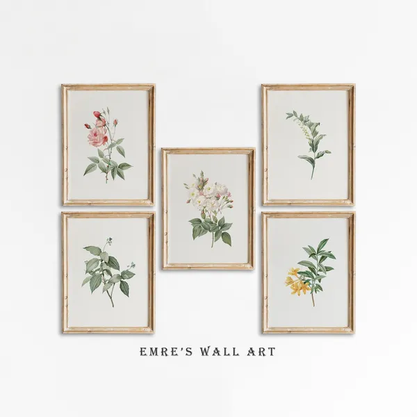 Green Botanical Floral Market Art Print Set