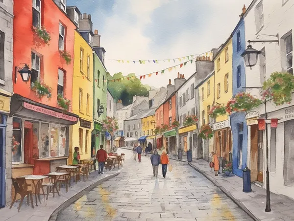 Galway Watercolor Art Print, Irish Cityscape