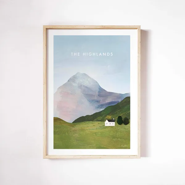 Highlands Scotland Travel Poster, Highland Cabin