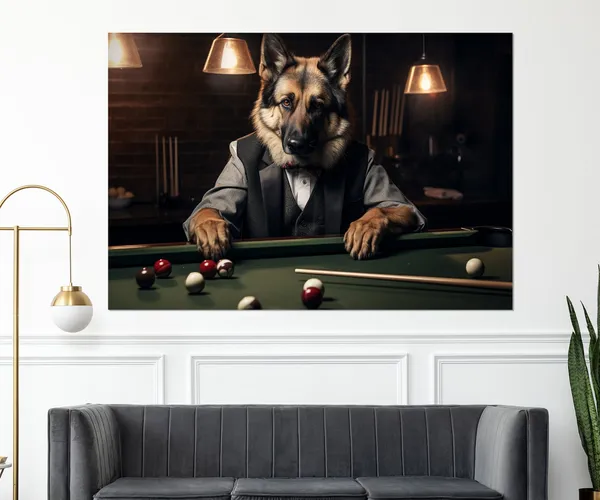 Shepherd Playing Billiards, Rustic Game Room Art Print