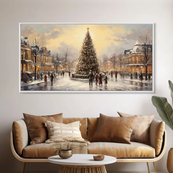 Retro Christmas Village Art Print, Winter Wonderland