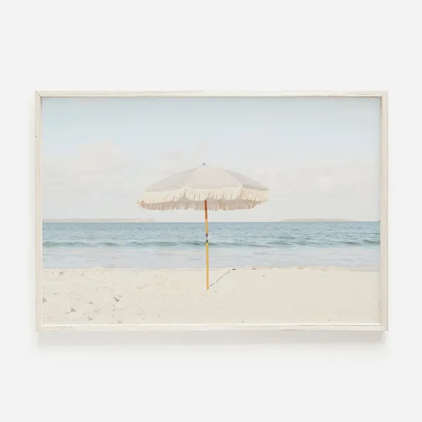 Beige Beach Umbrella Neutral Beach Photography Art Print