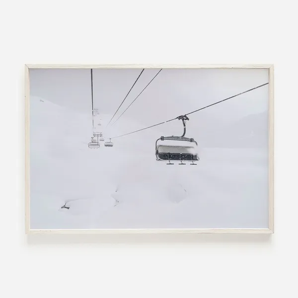 Ski Slope Mountain Art Print, Rustic Cabin Snowy Landscape
