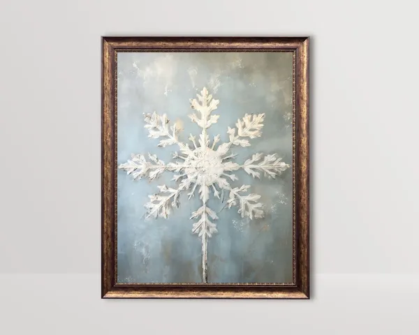 Vintage Snowflake Holiday Art Print, Nordic Farmhouse