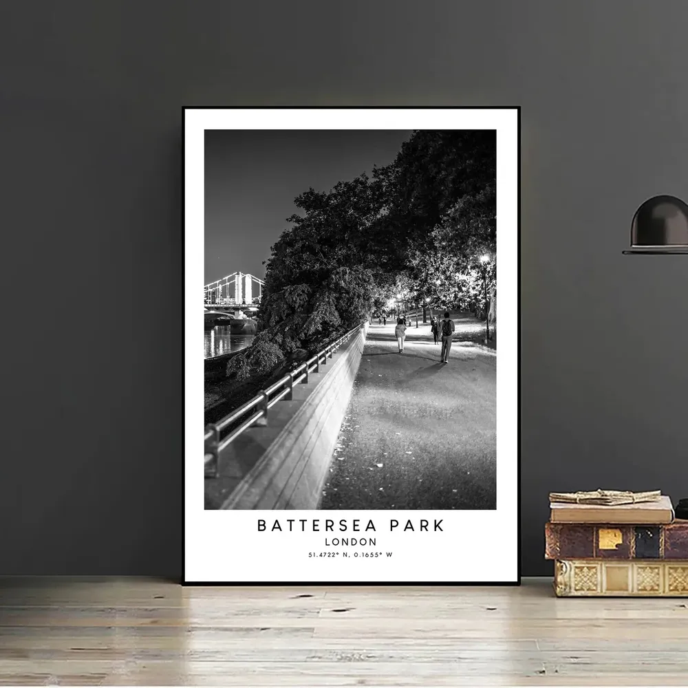 Battersea Park Black and White London Travel Poster - Image 2