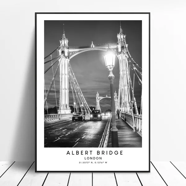 Albert Bridge, London Travel Poster, Black And White