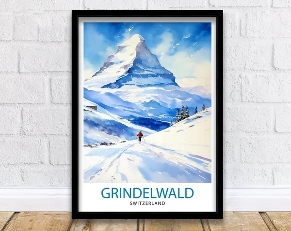Grindelwald Switzerland Travel Poster, Alpine Destination