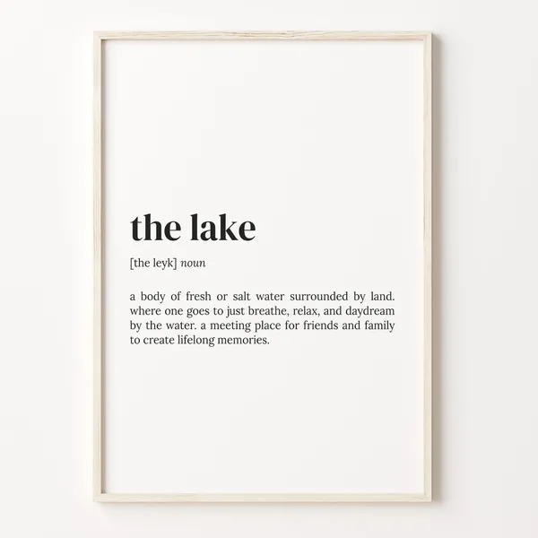 Lake Definition Quote Art Print, Dictionary Poster