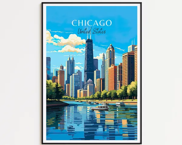 Chicago Travel Poster, USA Wall Art for Decor