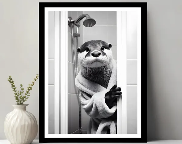 Otter Funny Bathroom Decor, Black And White Art Print
