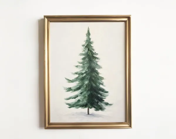 Evergreen Tree Print, Vintage Winter Landscape